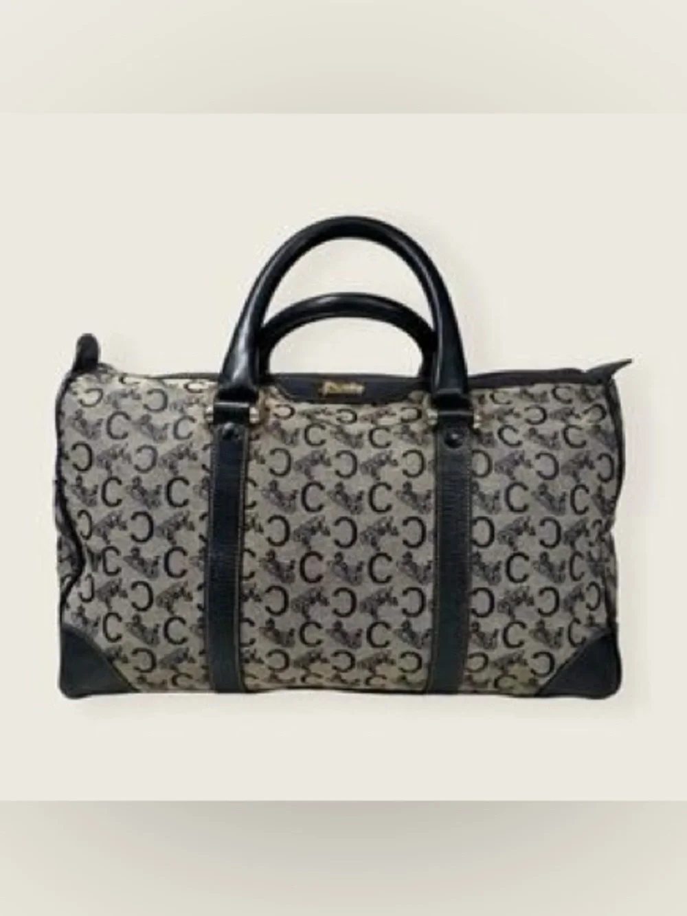 Celine Vintage Navy Leather Trim Mono Boston Bag